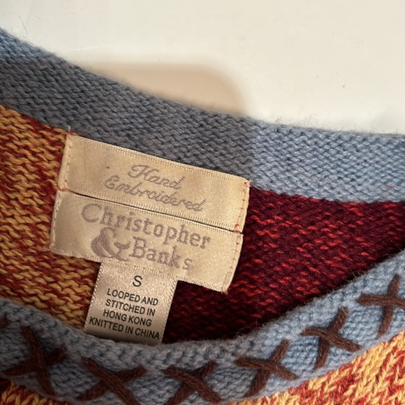 Christopher & Banks moose sweater trees, fall hand embroidered small S - Picture 3 of 5